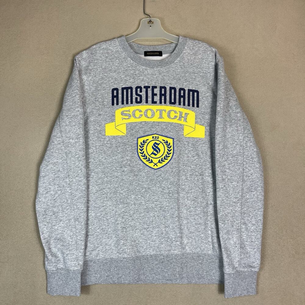 Scotch Soda Sweatshirt Mens L Gray Crew Neck Graphic Print Fleece Pullover
